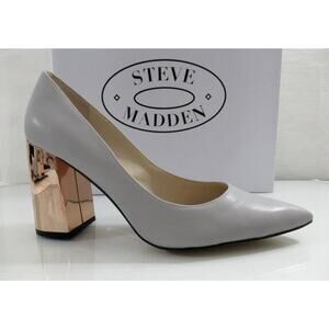 Women's Steve Madden Pointur Pointy Toe Pump Metallic Heel Leather Grey Size 7.5